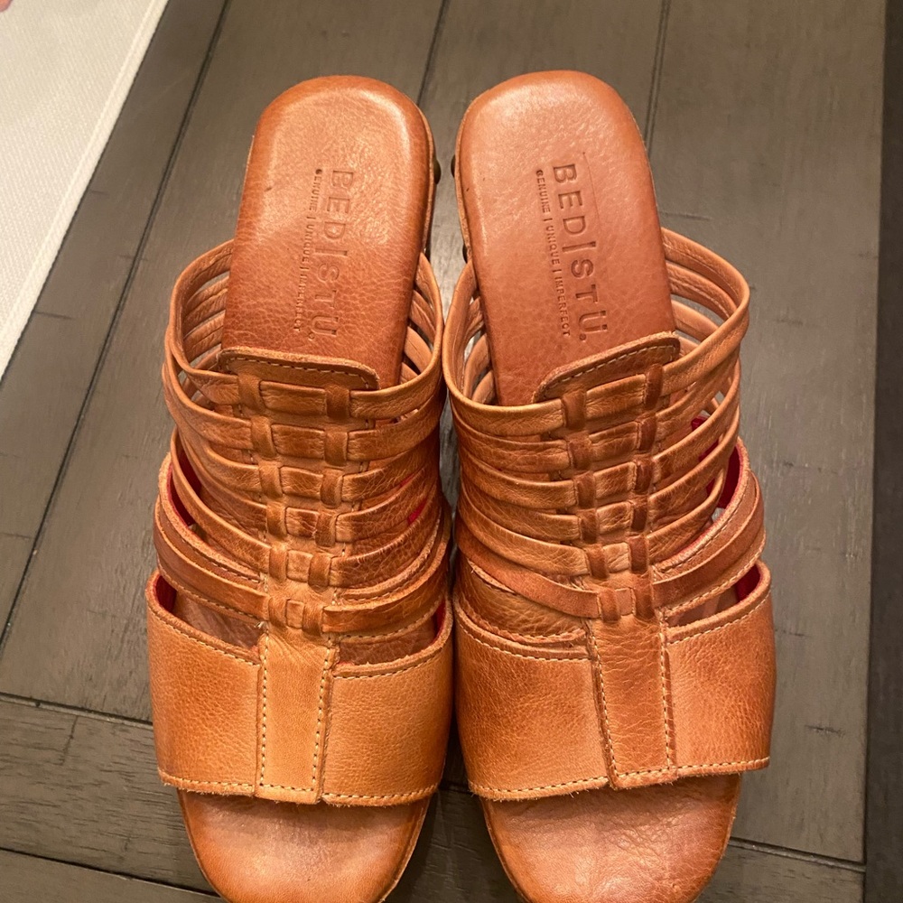 BED|STU Tan Woven Leather Mules
